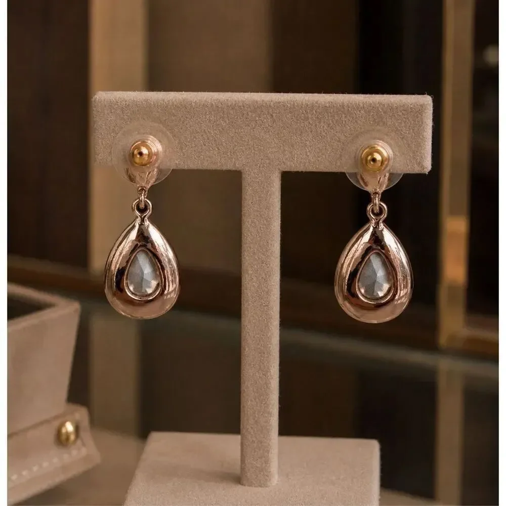 Rose Gold Tone Teardrop Bridesmaid Earrings with Pavé Halo